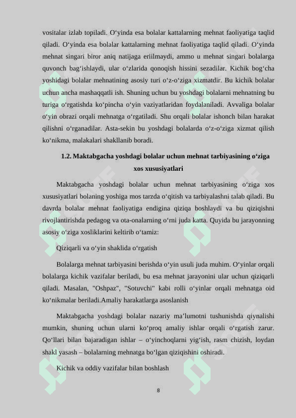 MAKTABGACHA YOSHDAGI BOLALARNI MEXNAT TARBIYASI 8