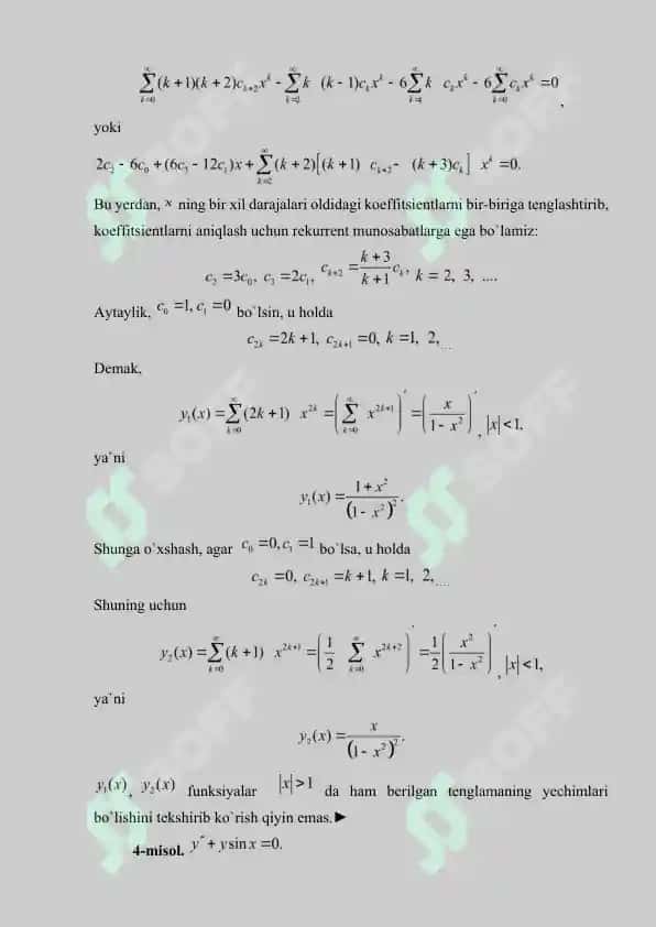 Differensial tenglama yechishni qatorga yoyish 8