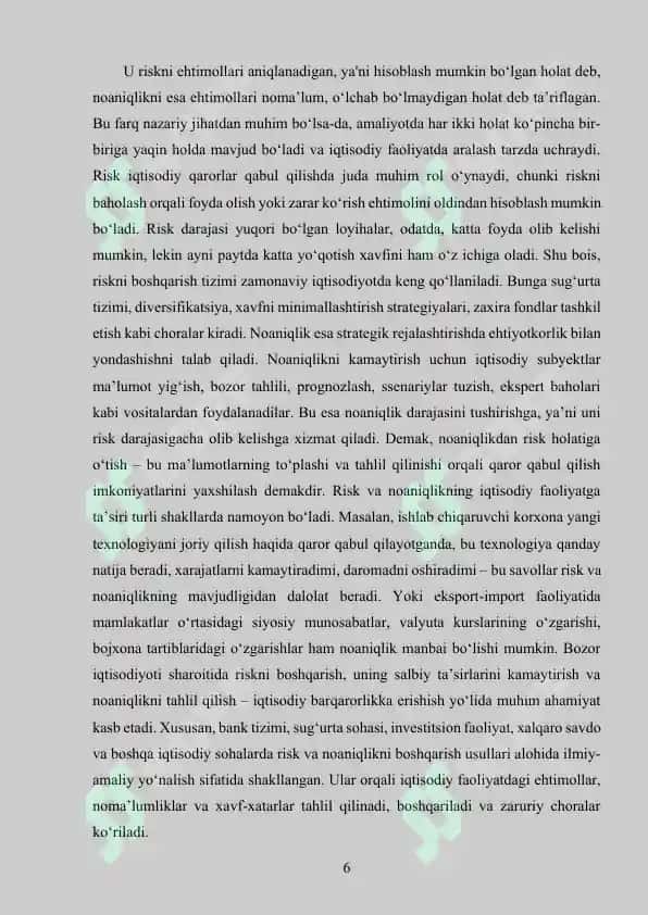 Risk va noaniqlikni baholashning miqdoriy usullari 6