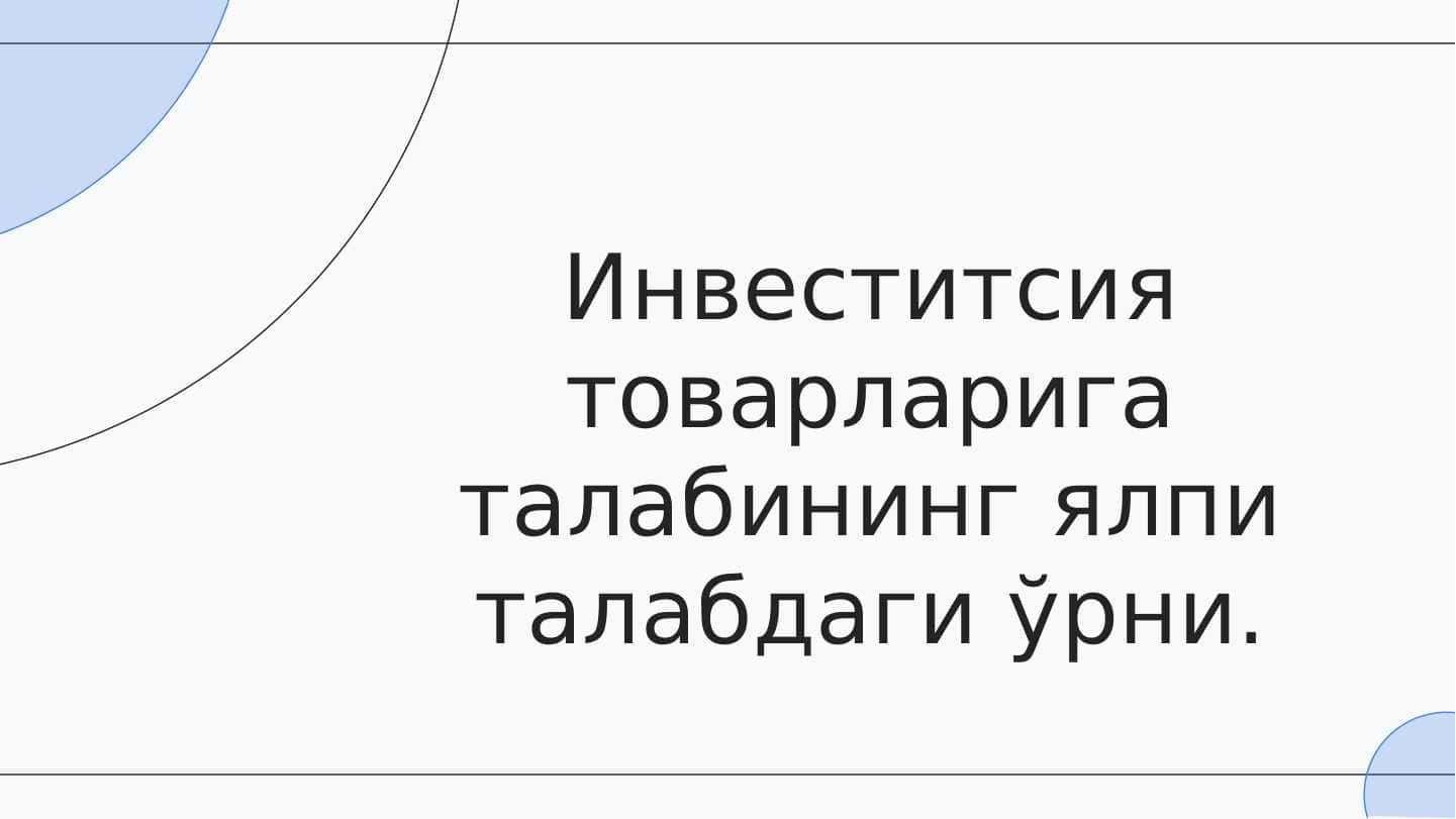 Инвеститсия товарларига талабининг ялпи талабдаги ўрни.