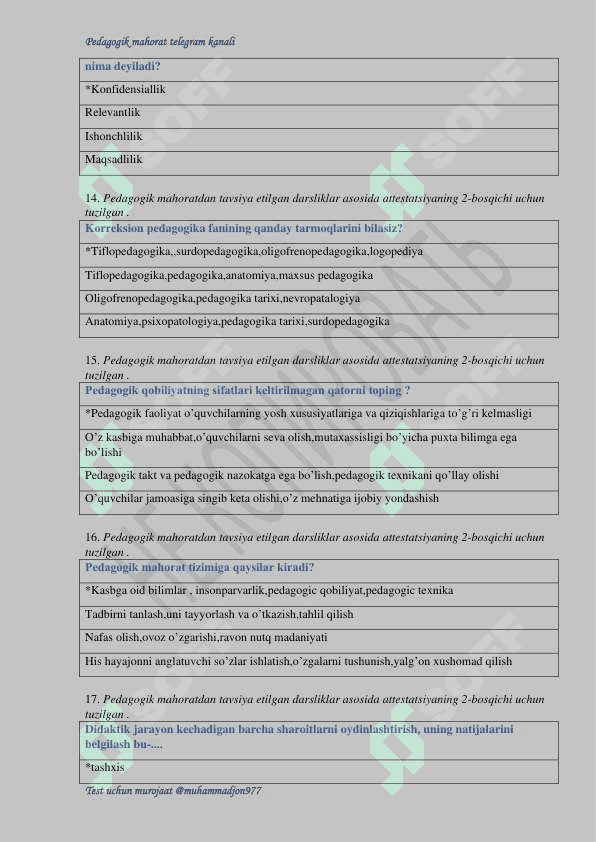 500 ta Pedagogik mahoratdan testlar 5