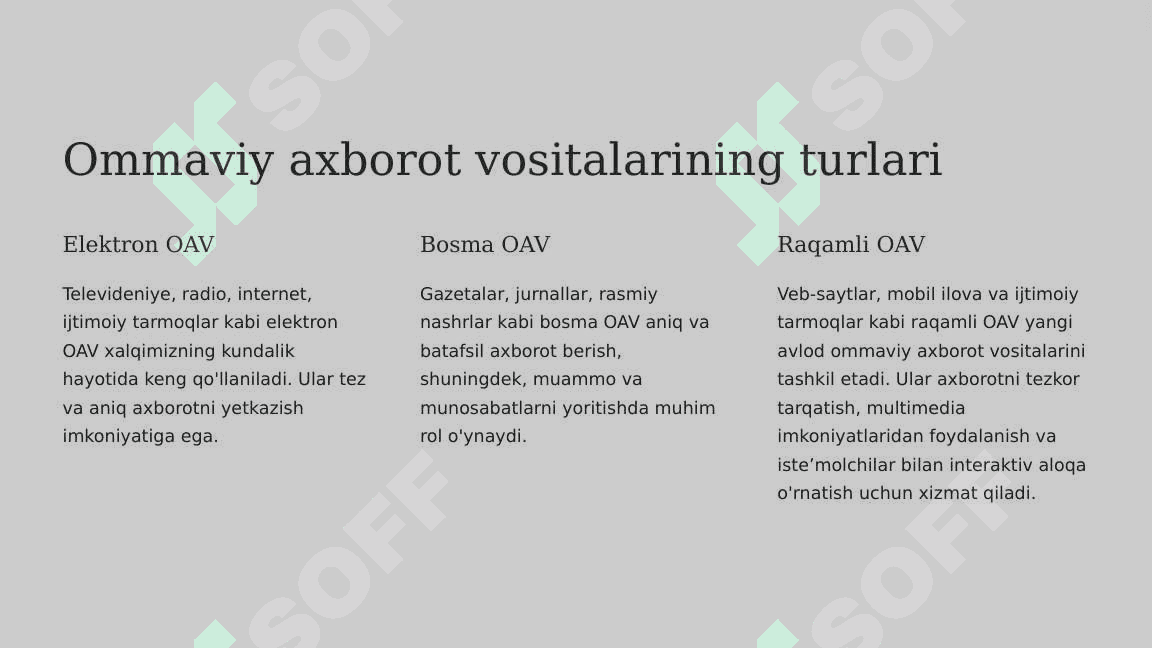 O'zbekiston Respublikasida ommaviy axborot vositalarining faoliyati 3