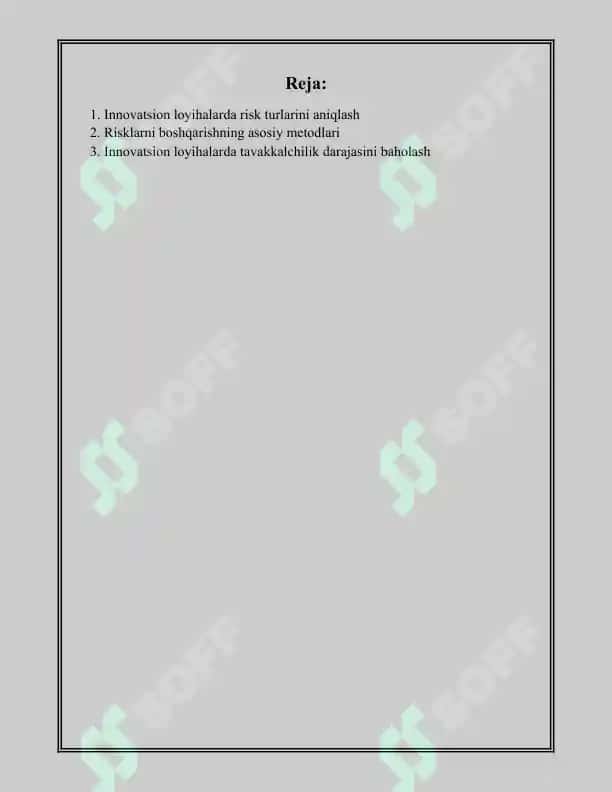 Innovatsion loyihalar risklarini baxolashning asosiy usullari 2