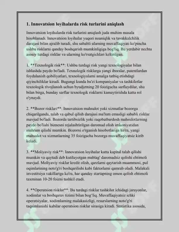 Innovatsion loyihalar risklarini baxolashning asosiy usullari 3