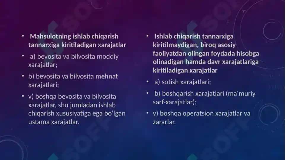 Mahsulot ishlab chiqarish va davr xarajatlari tahlili 5