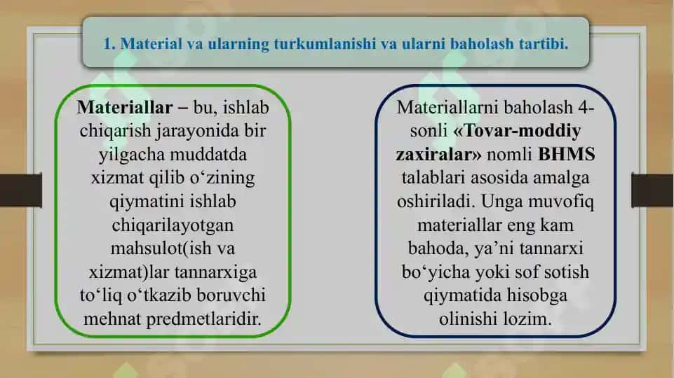 MATERIALLAR HISOBI. taqdimot 2