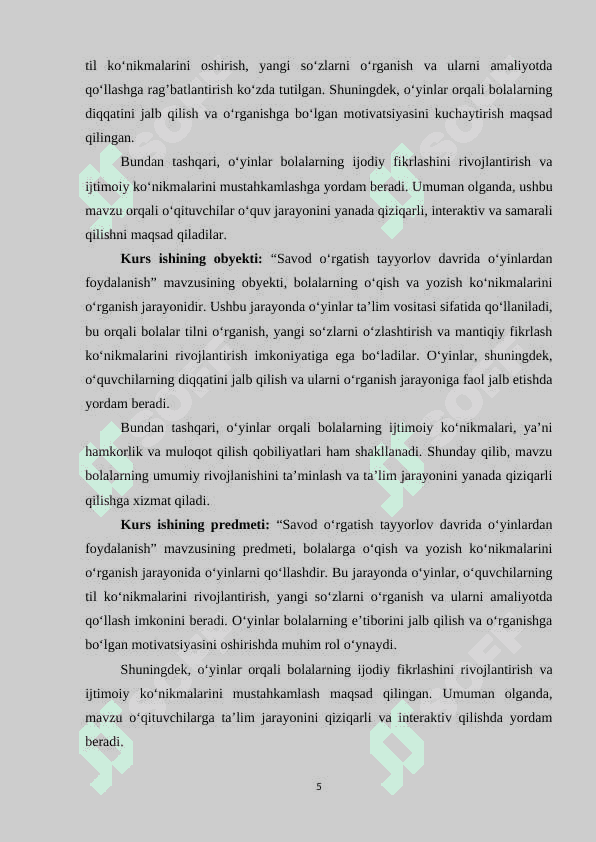 Savod o‘rgatish tayyorlov davrida o‘yinlardan foydalanish 5