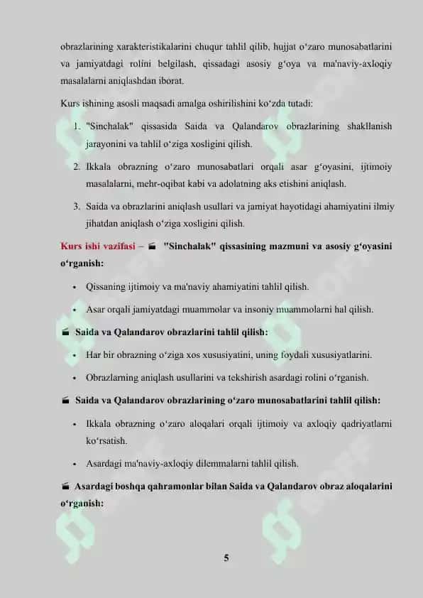 "Sinchalak" qissasida Saida va Qalandarov obrazlari talqini 5