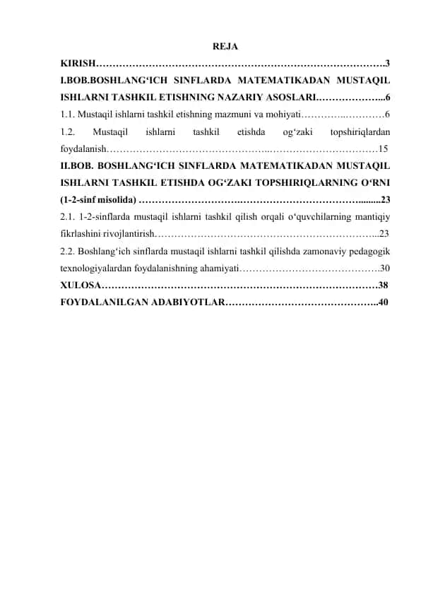 1-2-SINFLARDA O’QUVCHILARNING MATEMATIKADAN MUSTAQIL ISHLARINI TASHKIL QILISH METODIKASI