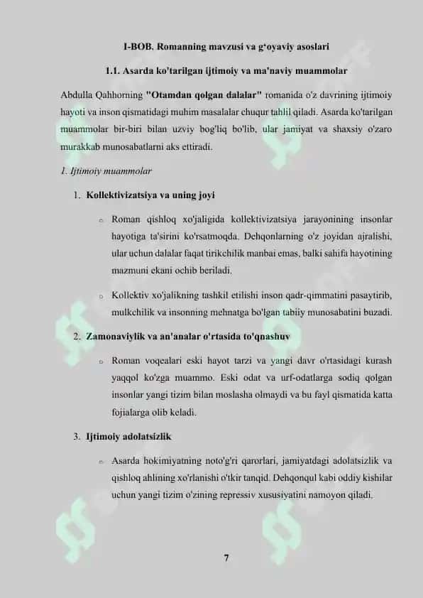 "Otamdan Qolgan Dalalar" romanidagi Dehqonqul obrazi 7