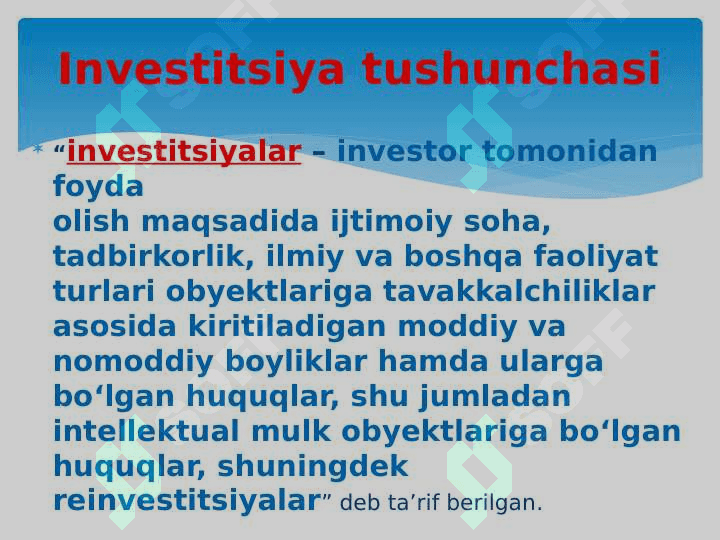 Investitsion faoliyat faniga kirish. 6