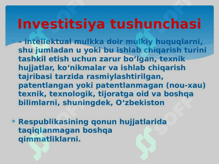 Investitsion faoliyat faniga kirish. 8