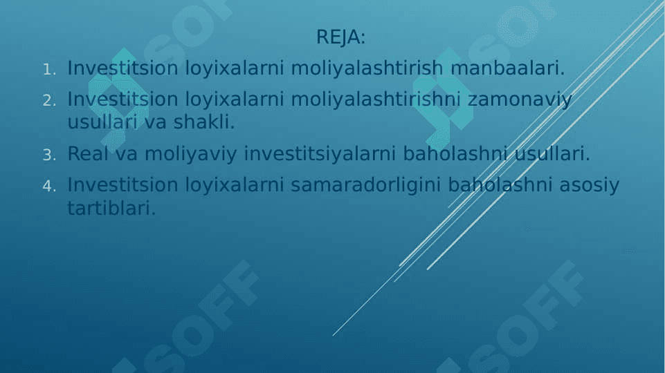 Investitsiyalarni moliyalashtirishni samaradorligini baholash 2