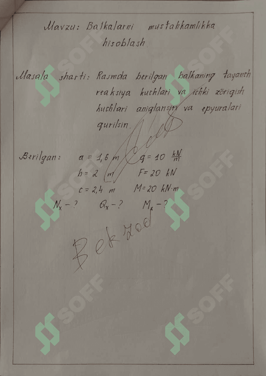 Balkalarni mustahkamlikka hisoblash 2