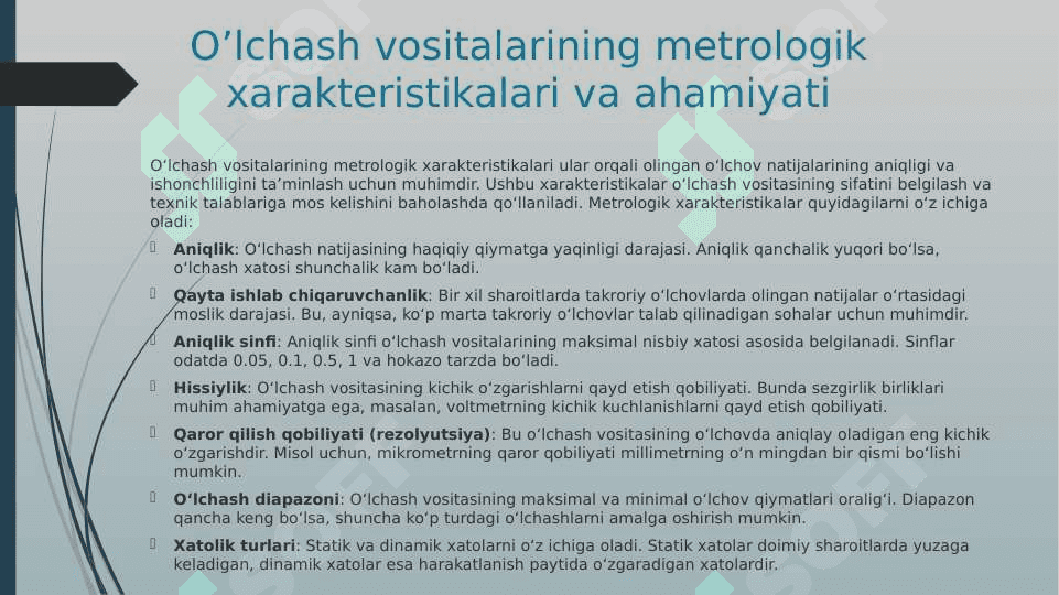 O’lchash vositalarining metrologik xarakteristikalari 4
