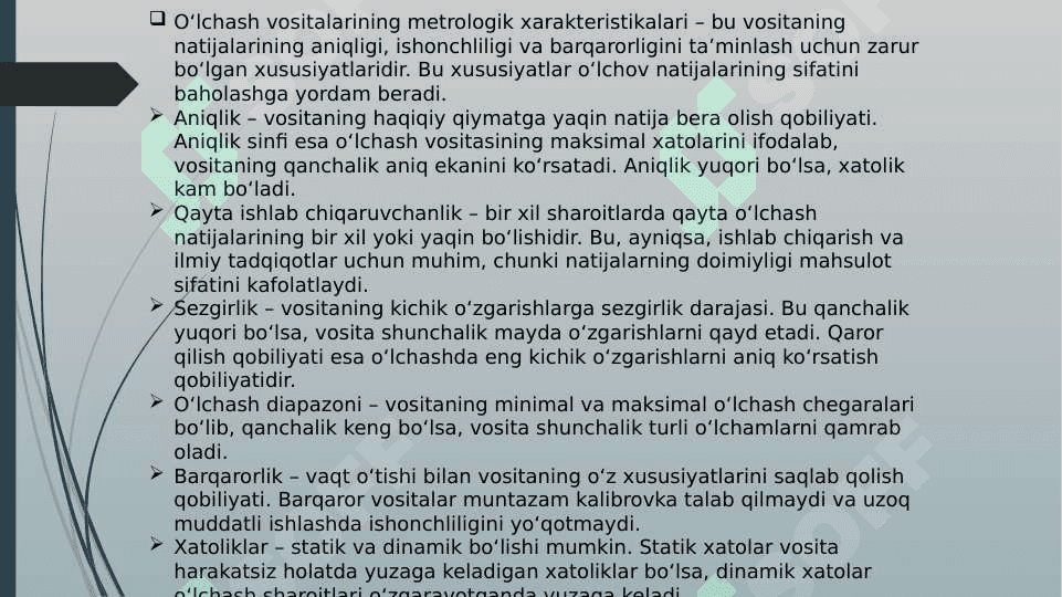 O’lchash vositalarining metrologik xarakteristikalari 5