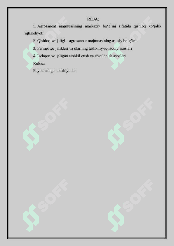 Agrosanoat majmuasining markaziy bo‘g‘ini sifatida qishloq xo‘jalik iqtisodiyoti 2