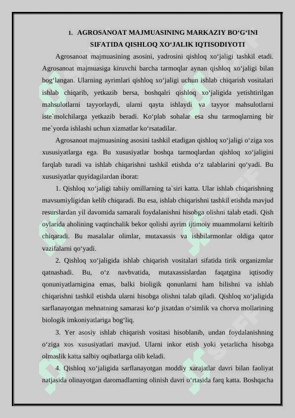Agrosanoat majmuasining markaziy bo‘g‘ini sifatida qishloq xo‘jalik iqtisodiyoti 3