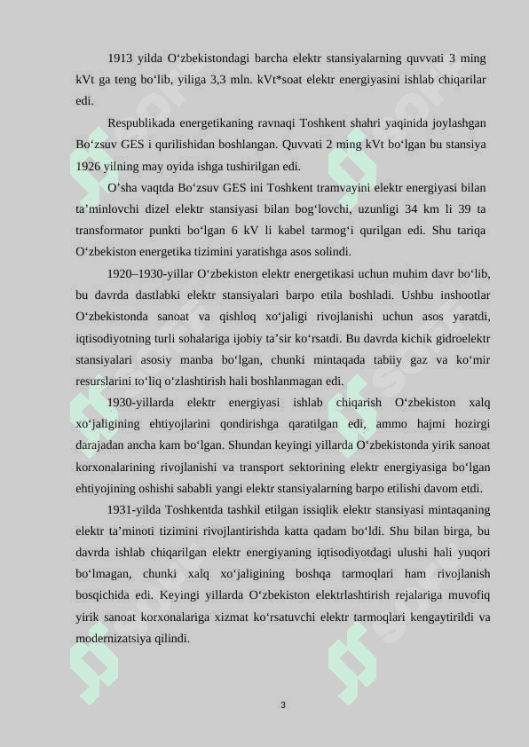 O’zbekistonda elektr energetikaning rivojlanish tarixi. 3