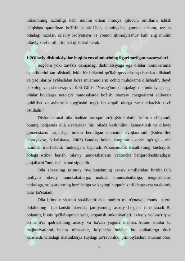Oilaviy disfunksiyalar haqidagi nazariyalar. 7