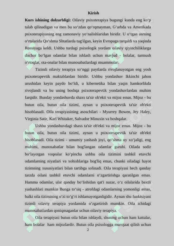 Oilaviy psixolog psixoterapevtning kasbiy yondashuvi. 2