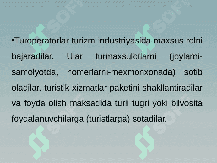 Turopereyting fanining maqsadi va vazifalari. 8
