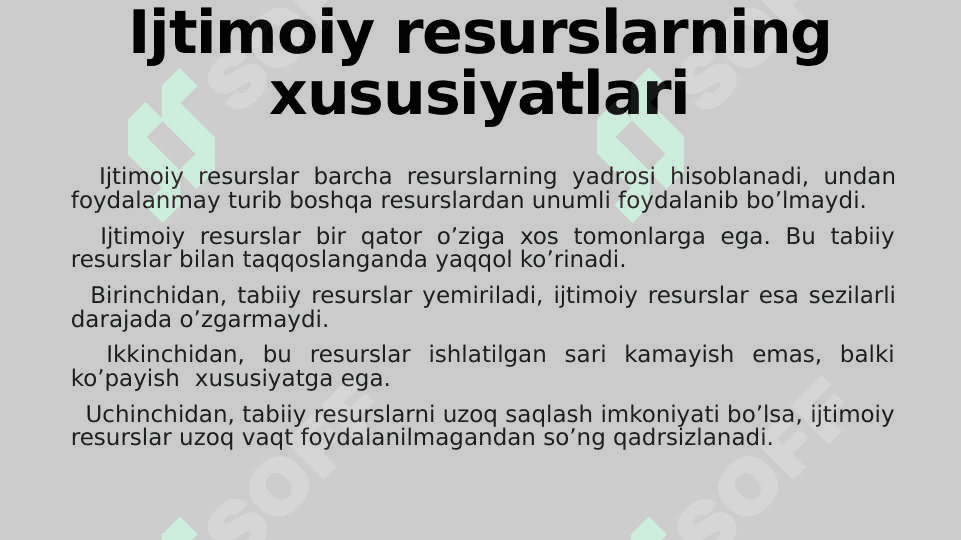 IJTIMOIY RESURSLAR, ULARNI AMALGA OSHIRISH YO’LLARI 8