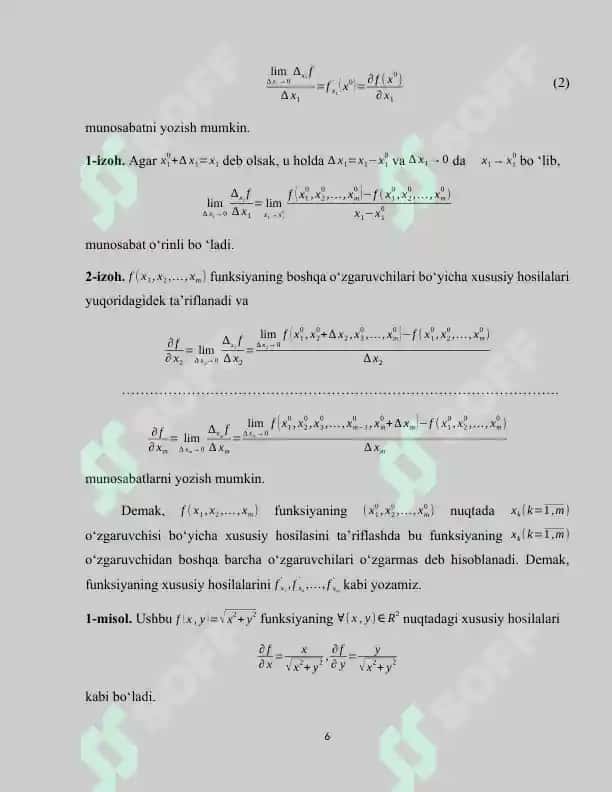 Ko‘p o‘zgaruvchili funksiyaning xususiy hosilalari va differensiallari BMI 5