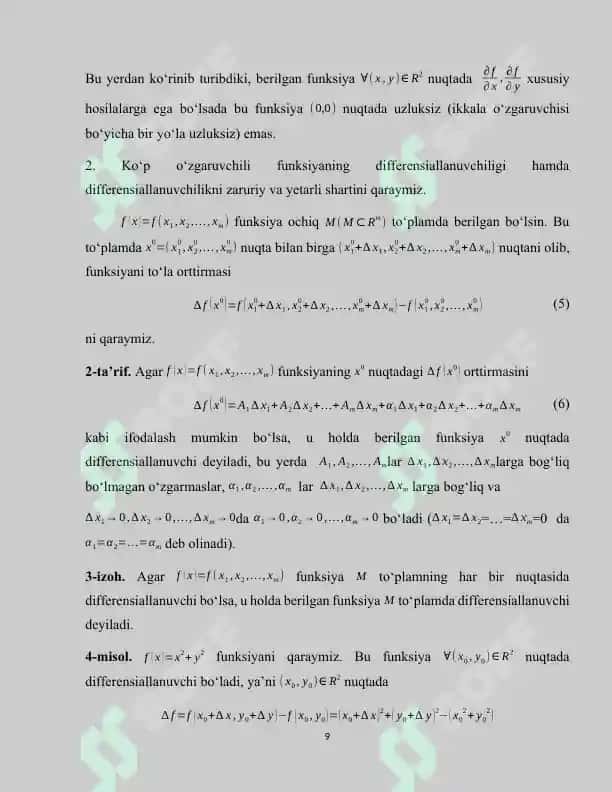 Ko‘p o‘zgaruvchili funksiyaning xususiy hosilalari va differensiallari BMI 8