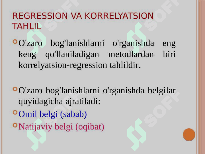 O’zaro bog’lanishlarni statistik o’rganish 8