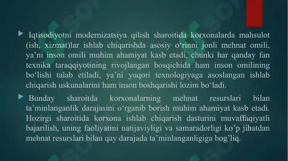 MAVZU: Mehnat resurslari bilan ta’minlanganlik va mehnat unumdorligi tahlili. 3