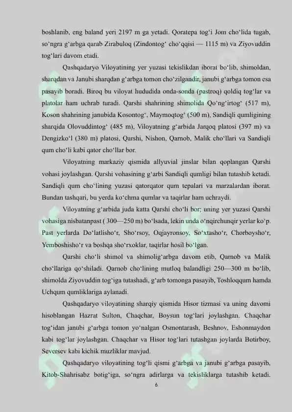 QASHQADARYO VILOYATINING TABIIY RESURSLARIDAN FOYDALANISH 6