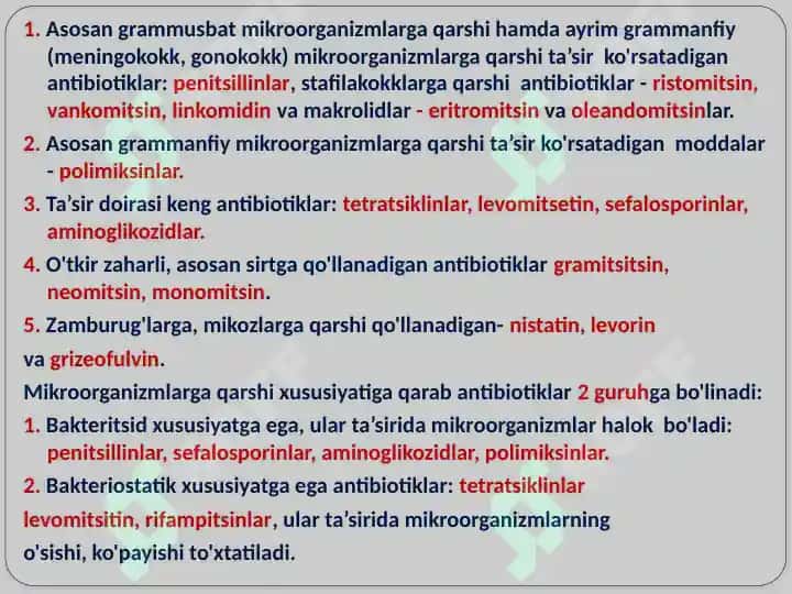 Antibiotiklar qo'llanilishi. 5
