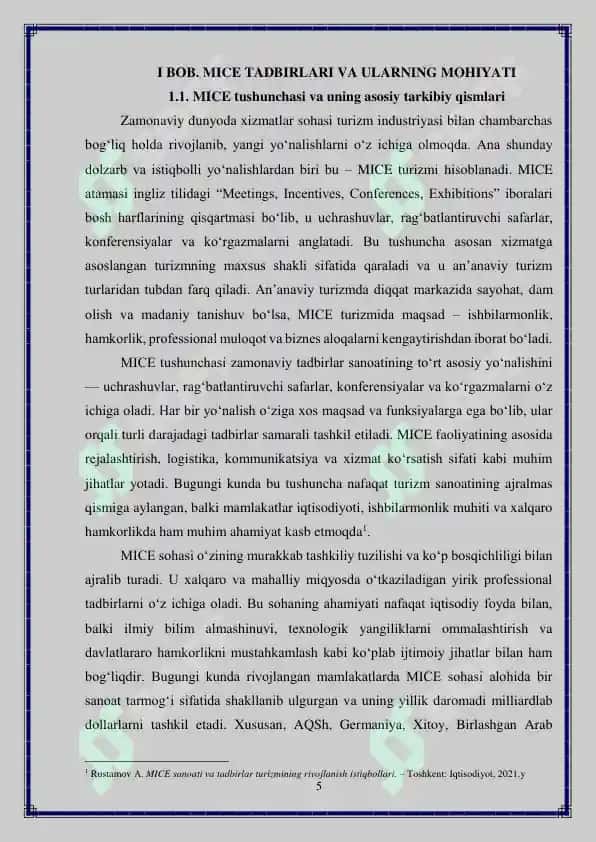 "MICE tadbirlarini tashkil etishning o ziga xos xususiyatlari" 5