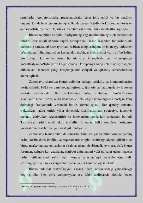 Biznes tadbirni tashkil etish jarayoni 7