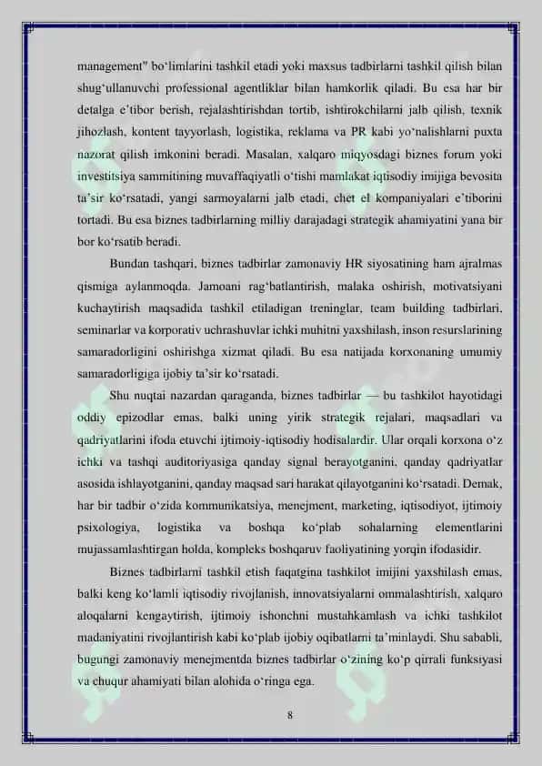 Biznes tadbirni tashkil etish jarayoni 8