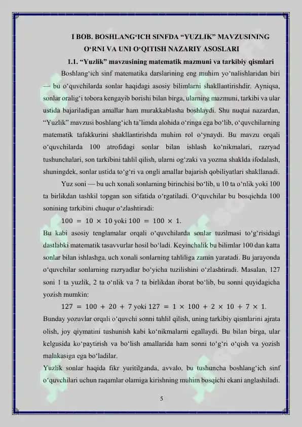 "Yuzlik" mavzusida masalalar ustida ishlash metodikasi 5