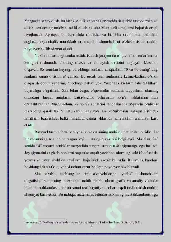 "Yuzlik" mavzusida masalalar ustida ishlash metodikasi 6
