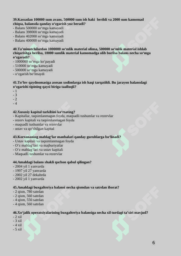 Buxgalteriya fanidan 204 ta testlar 6