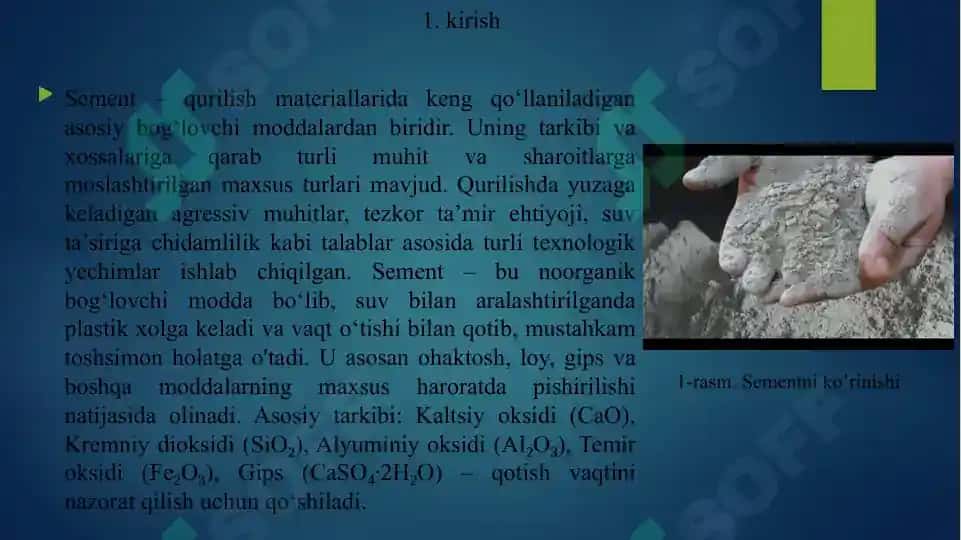 Sulfatbardosh, tez qotuvchan, plastifitsirlangan, gidrofob sementlar 3