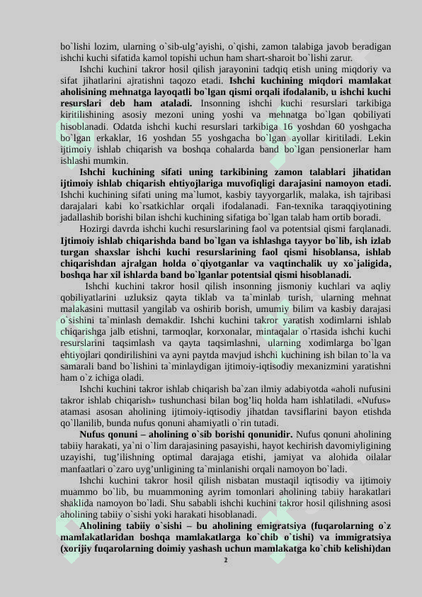 Ishchi kuchi, uning bandligi va ishsizlik 2