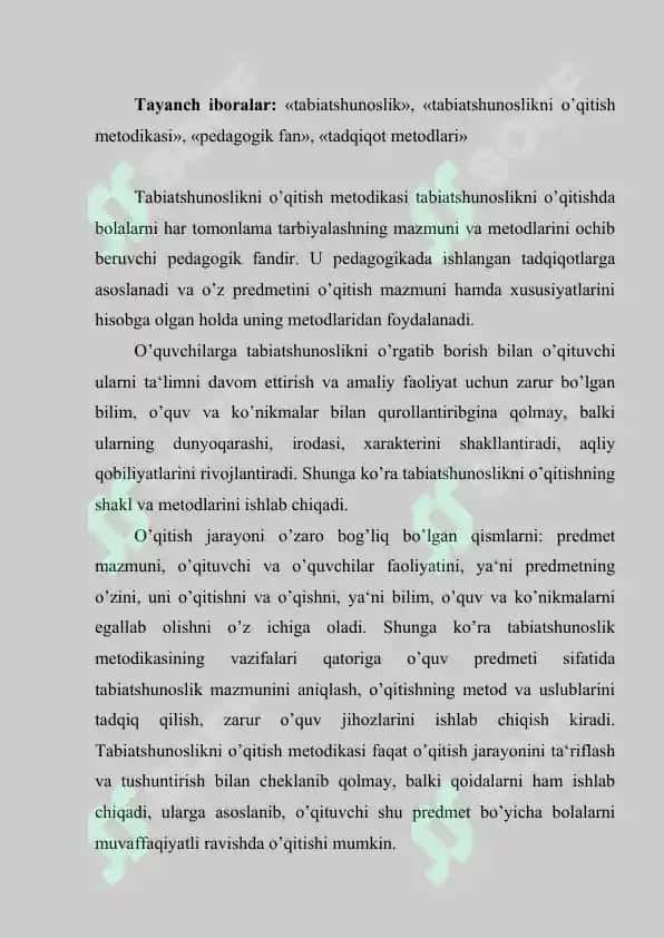 Tabiatshunoslikni  o’qitish  metodikasi  fanining predmeti, maqsadi va vazifalari 2