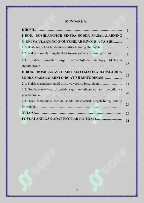 Boshlang‘ich sinf matematika darslarida sodda masalalar ustida ishlash metodikasi 2