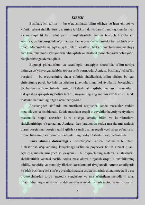 Boshlang‘ich sinf matematika darslarida sodda masalalar ustida ishlash metodikasi 3