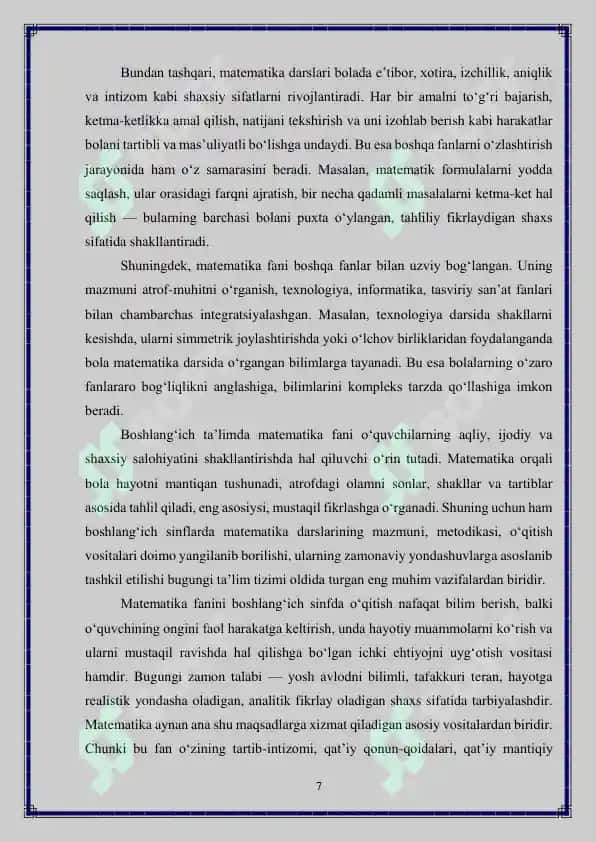 Boshlang‘ich sinf matematika darslarida sodda masalalar ustida ishlash metodikasi 7