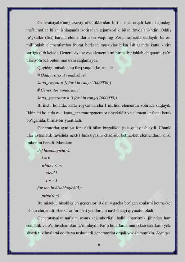 Python’da generatsiyalar va lambda funksiyalar 6