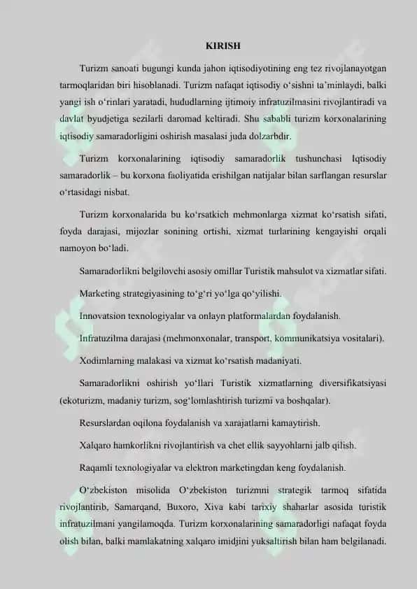 TURIZM SANOATI KORXONALARINING IQTISODIY SAMARADORLIGI. 2