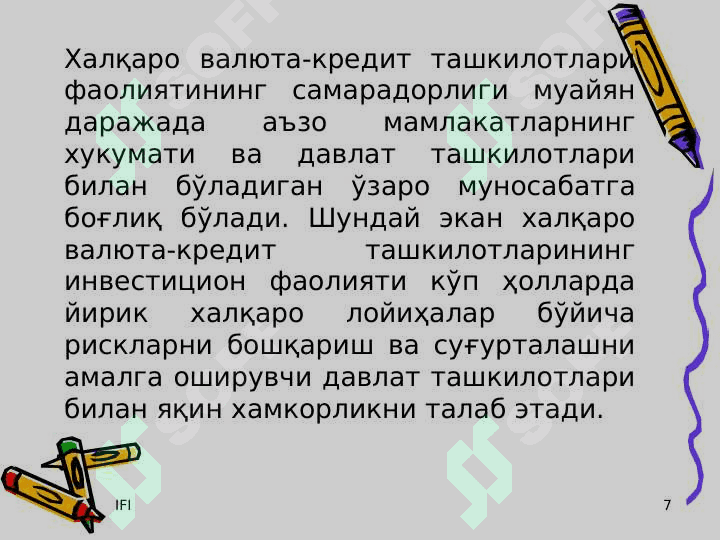 XALQARO MOLIYA TASHKILOTLARI 7