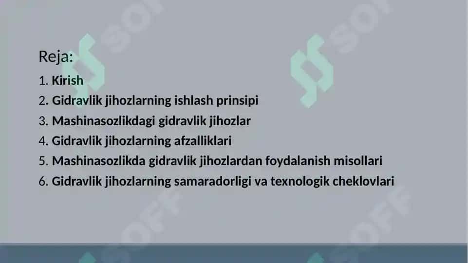Mashinasozlik sohasida gidravlik jihozlarning o’rni va ahamiyati. 2