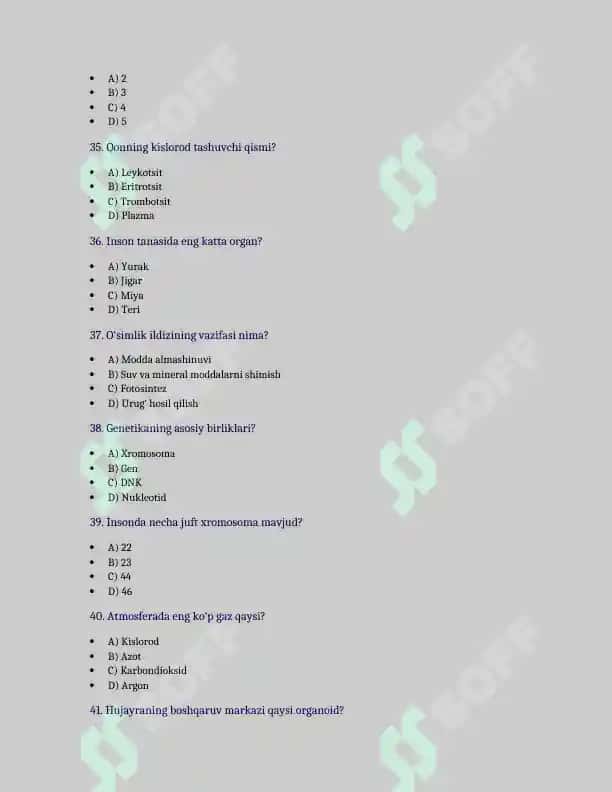 9-SINF BIOLOGIYA TESTLARI (300 ta) 6